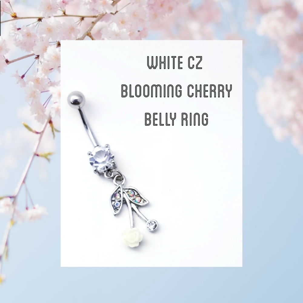 5/$10 | White CZ Blooming Cherry Belly Ring